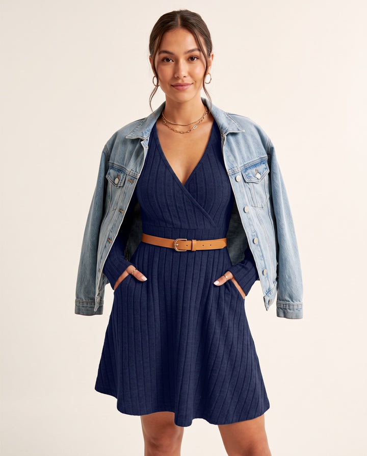 Ribbed Wrap Knit Dress