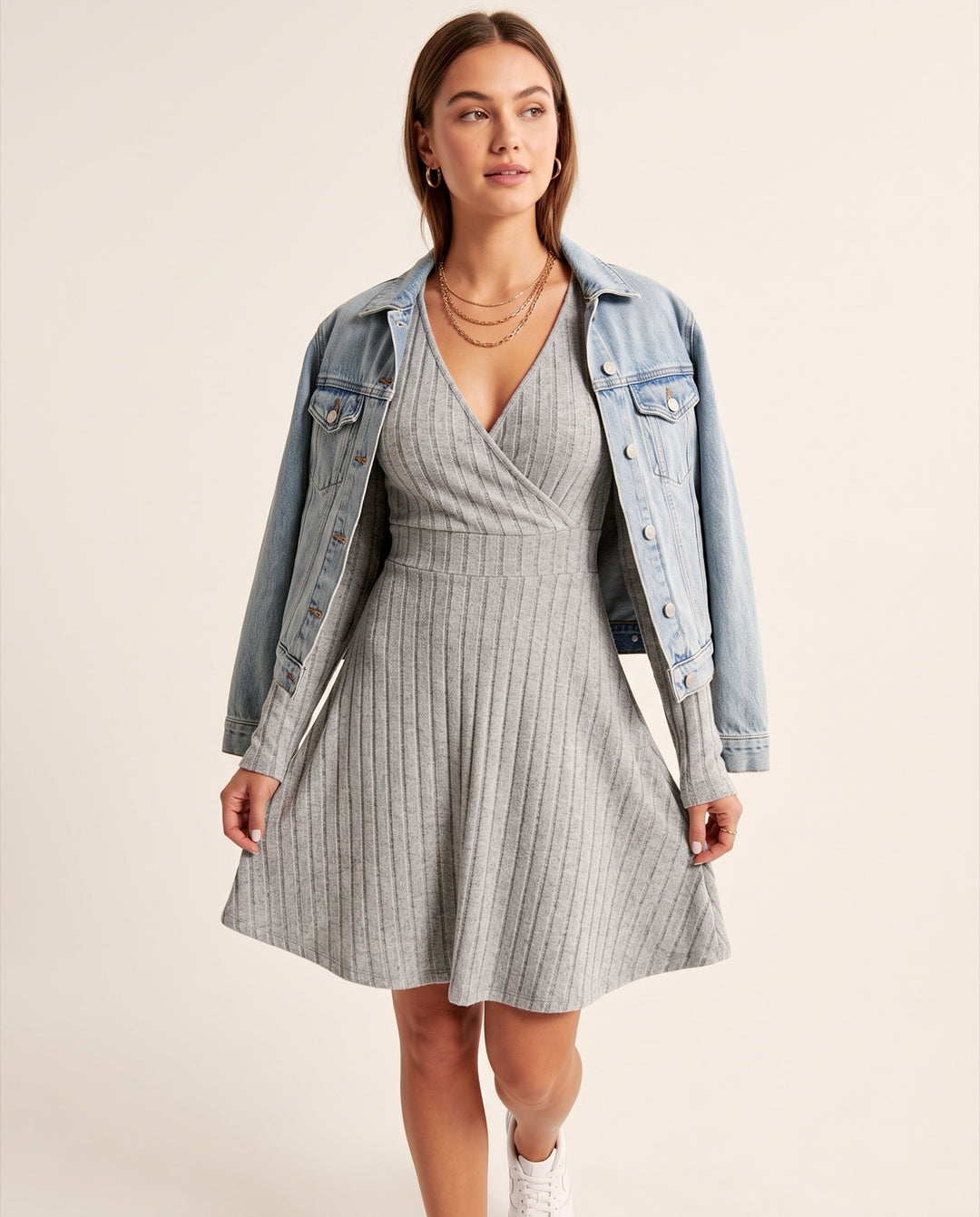 Ribbed Wrap Knit Dress