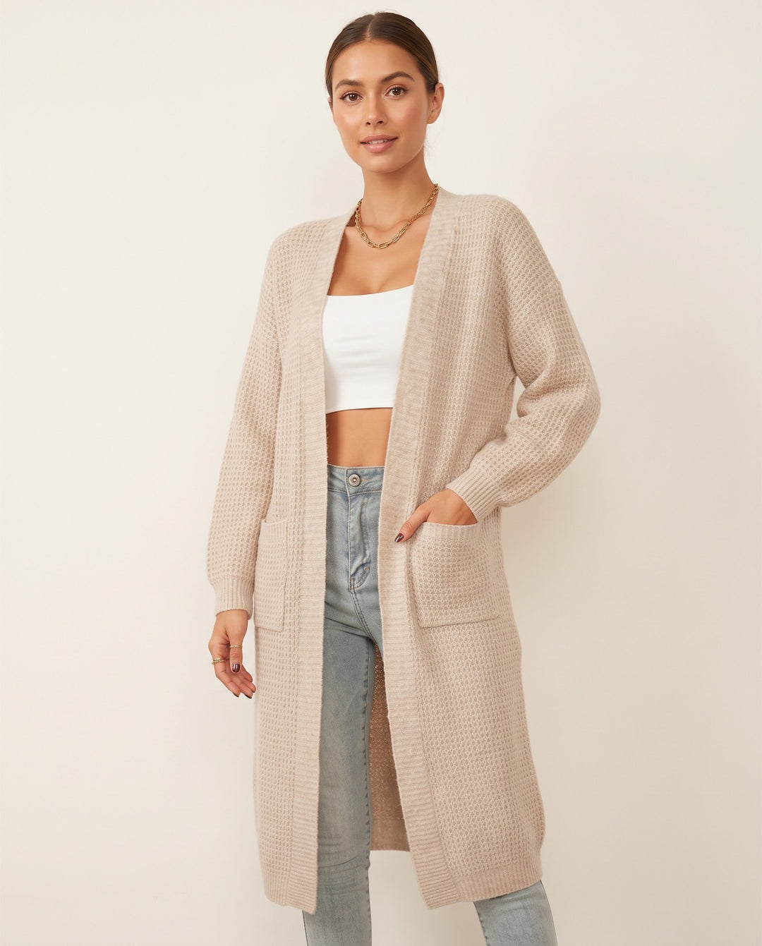 V-Neck Open-Knit Cardigan