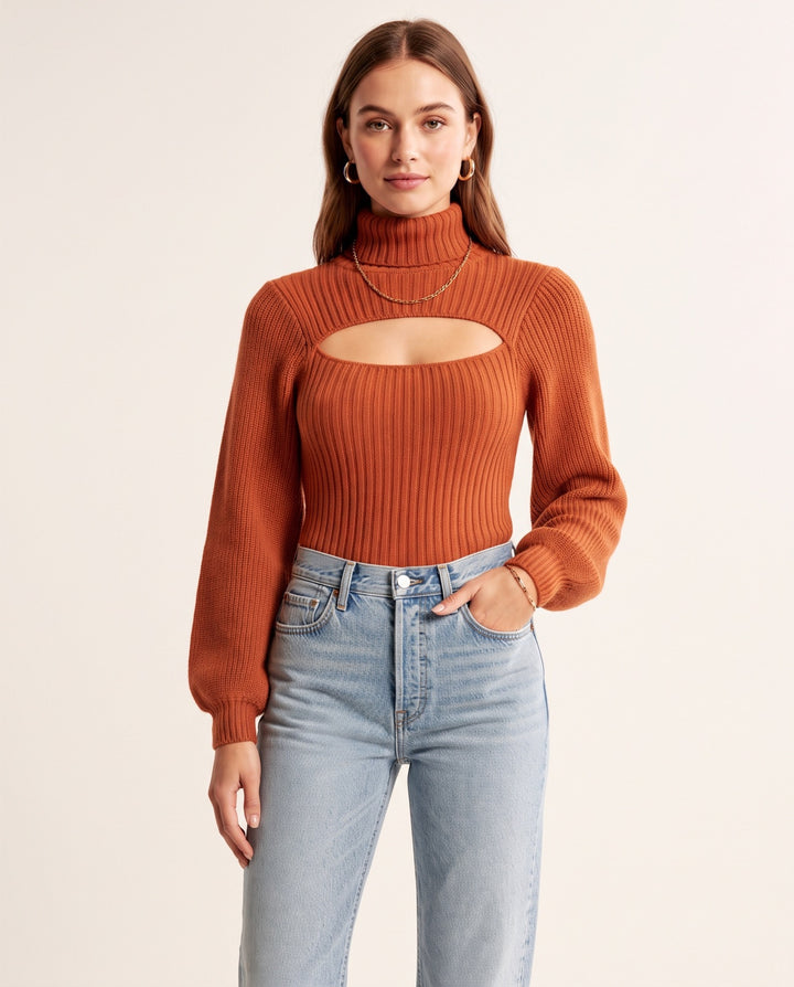 High-Neck Open-Knit Sweater