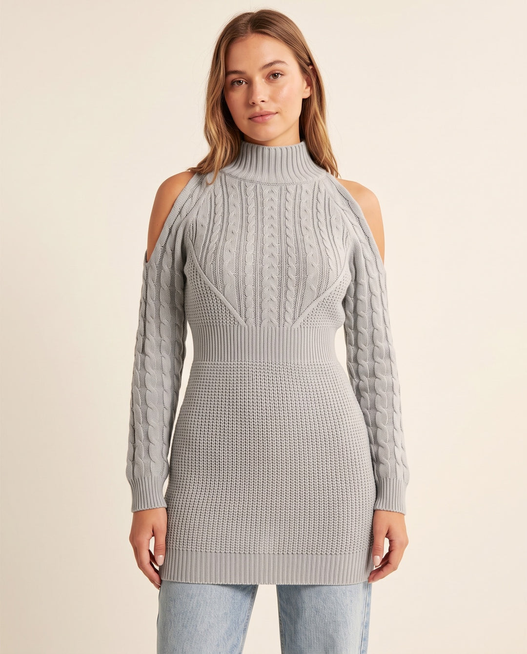 High-Neck Knit Sweater Dress