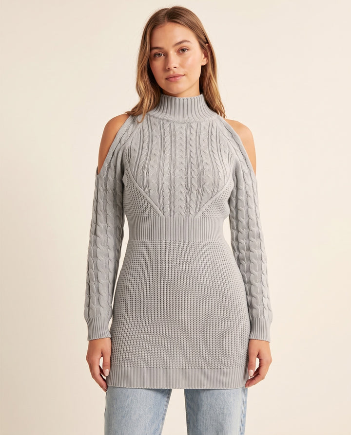 High-Neck Knit Sweater Dress