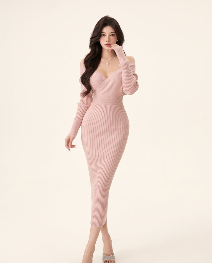 Backless V-Neck Knit Dress