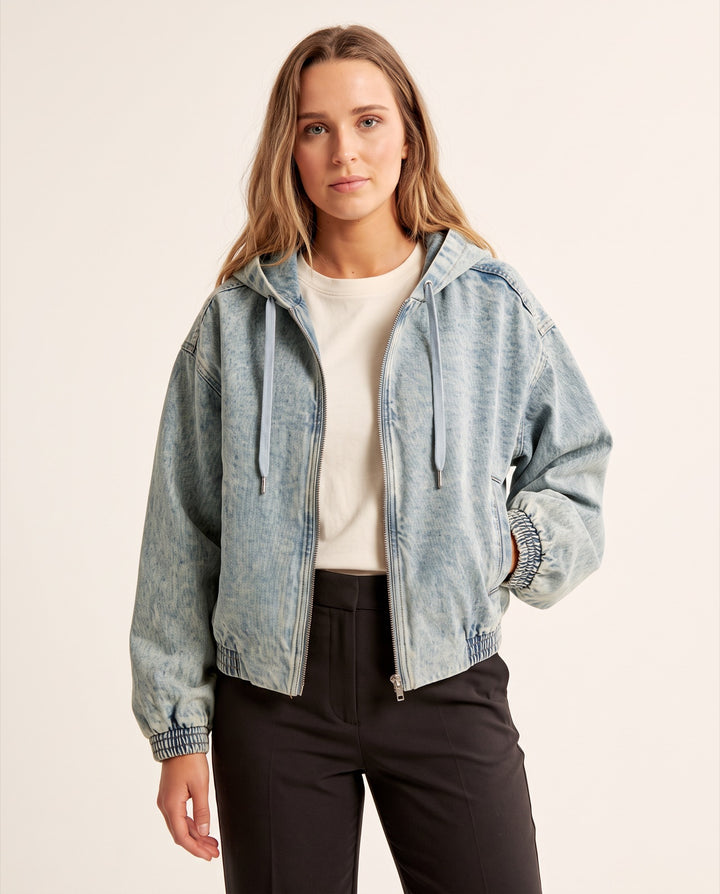 Hooded Denim Bomber