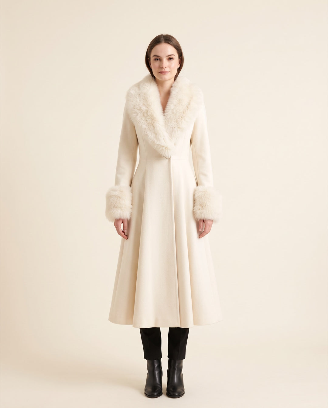 Faux-Fur Trim Flared Coat