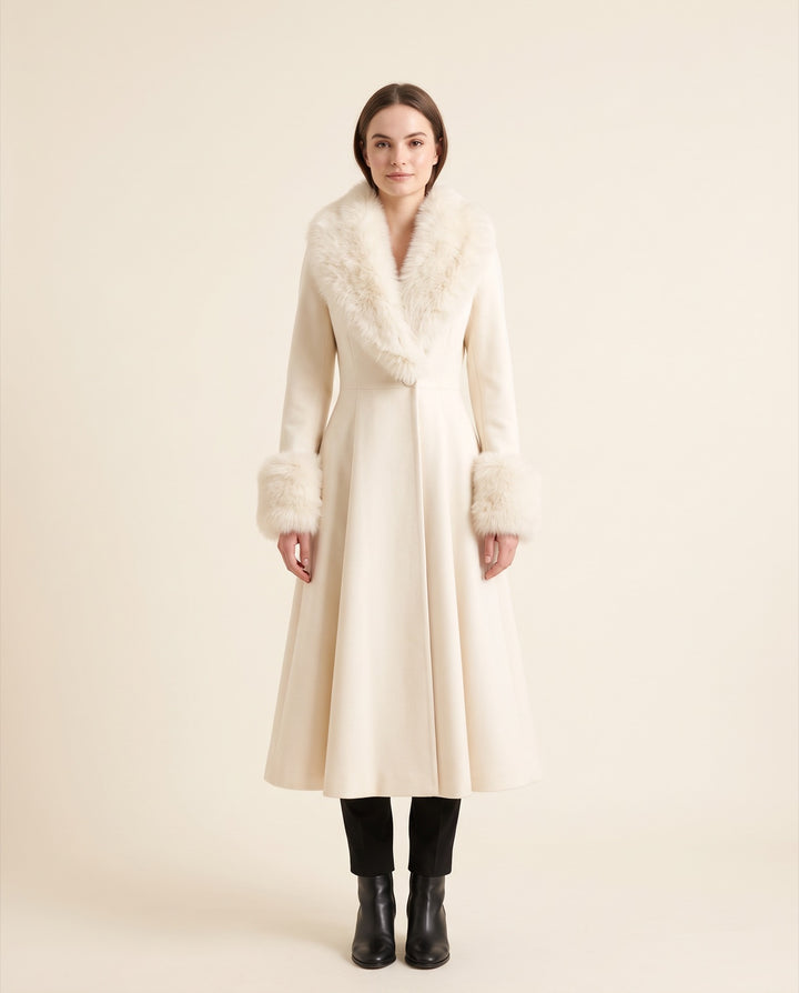 Faux-Fur Trim Flared Coat