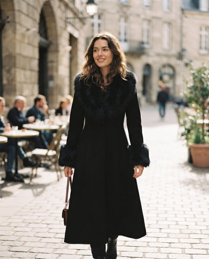 Faux-Fur Trim Flared Coat