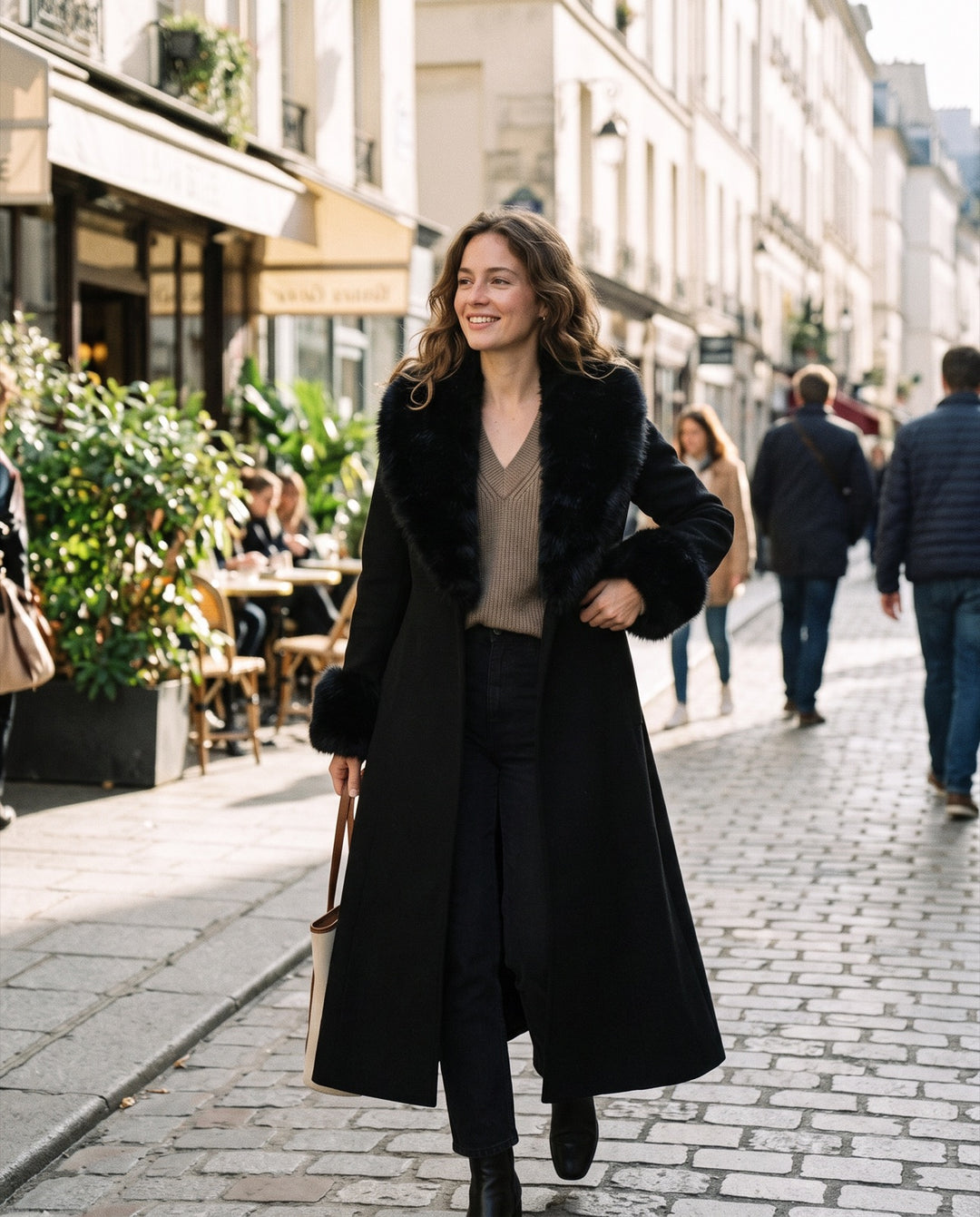 Faux-Fur Trim Flared Coat