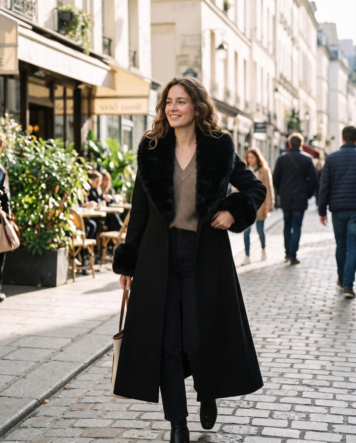 Faux-Fur Trim Flared Coat