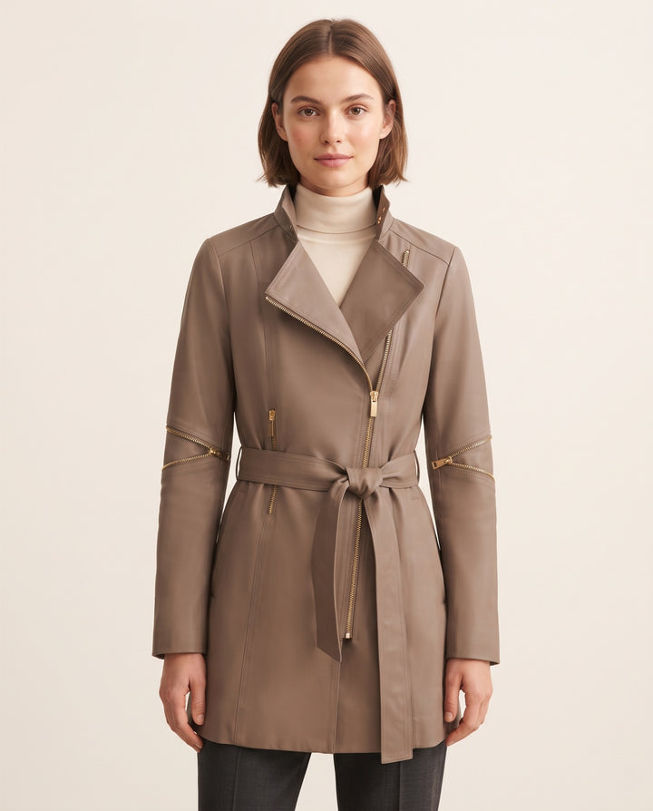 Zip-Front Leather Trench