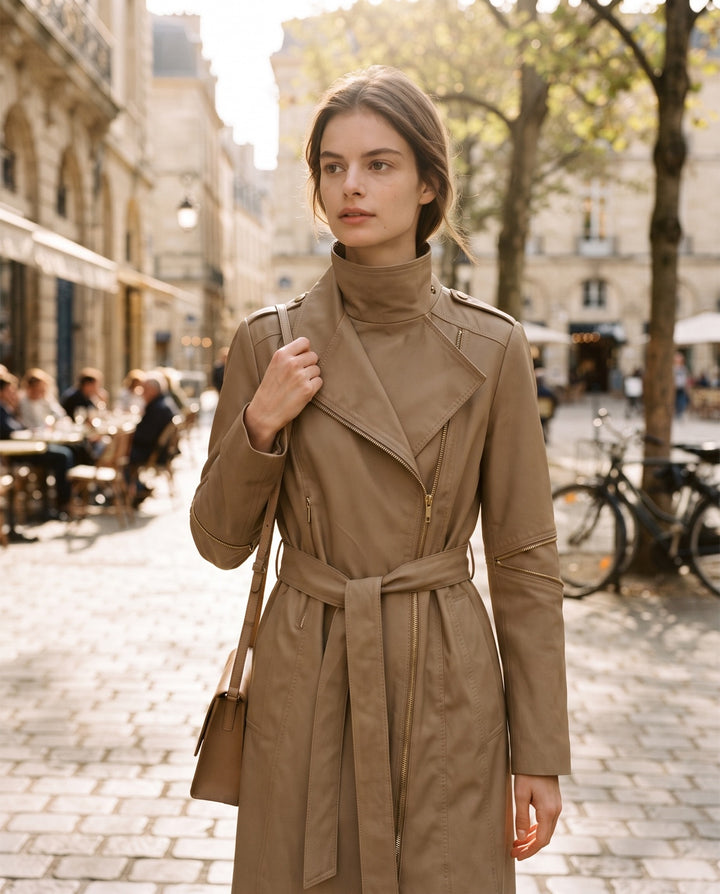 Zip-Front Leather Trench