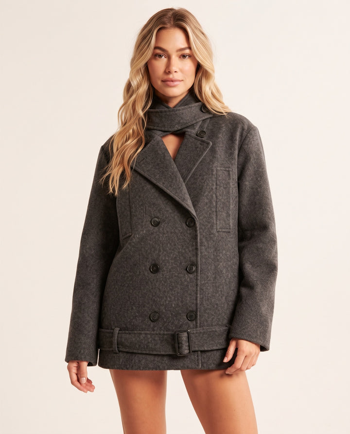 Scarf-Collar Wool Coat