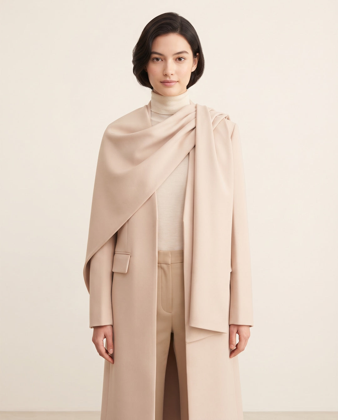Cape-Scarf Longline Coat