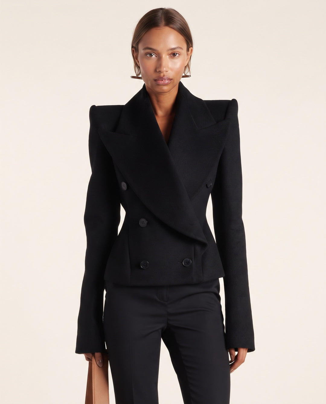 Power-Shoulder Wool Blazer
