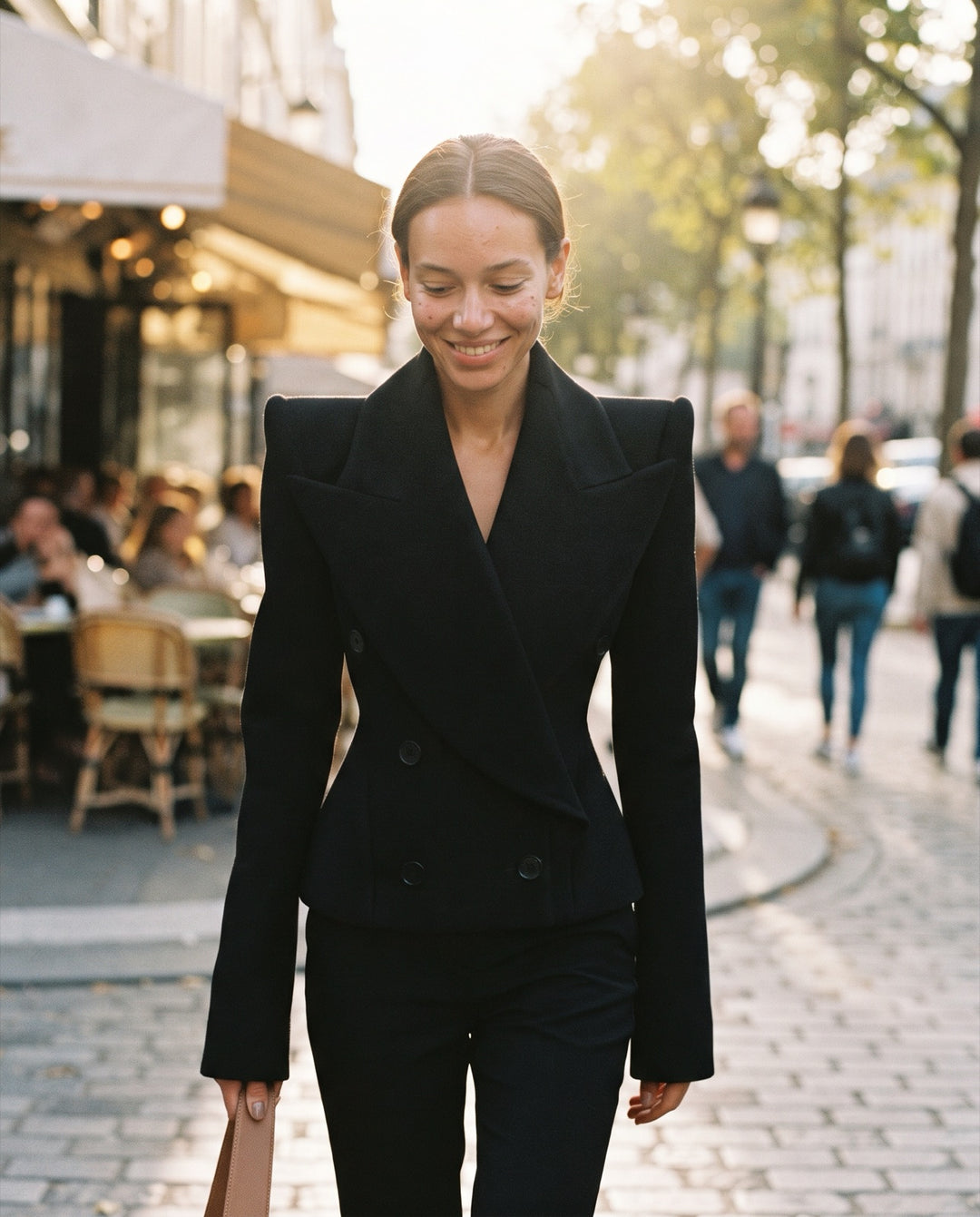 Power-Shoulder Wool Blazer