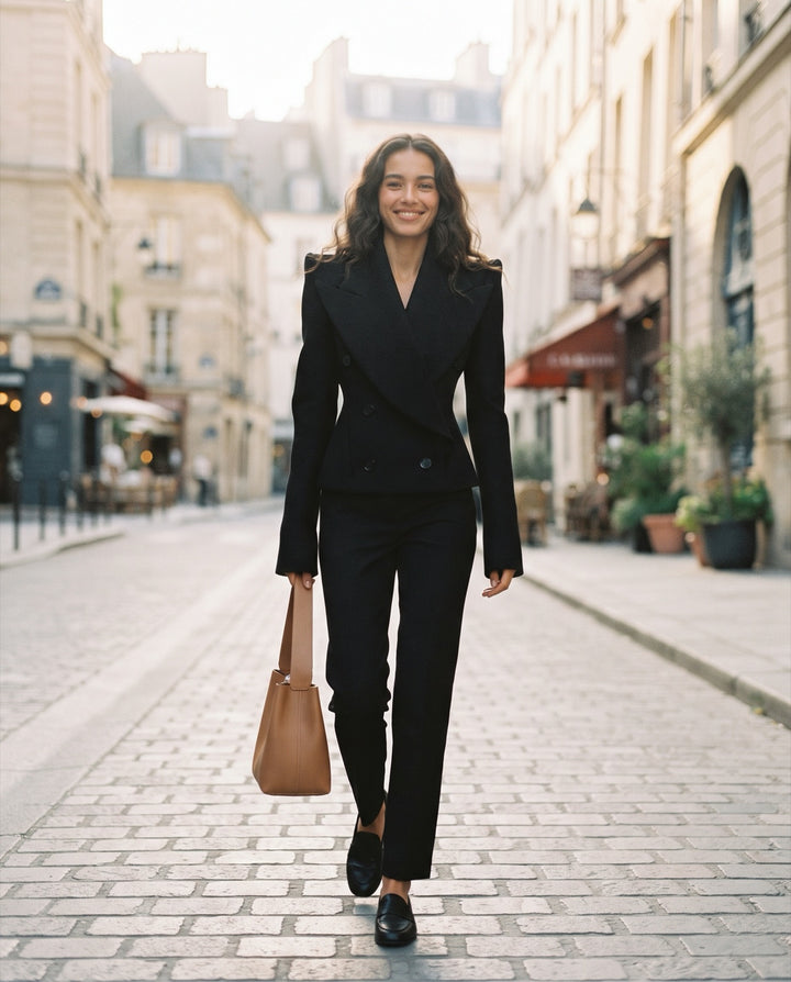 Power-Shoulder Wool Blazer
