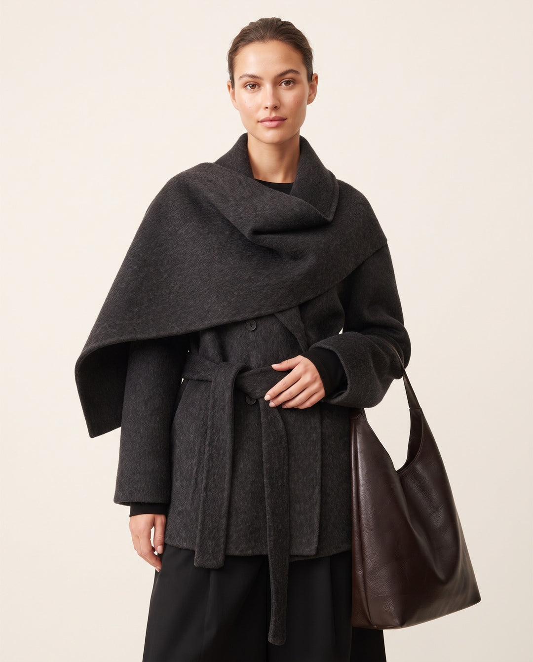 Cape-Collar Wool Coat