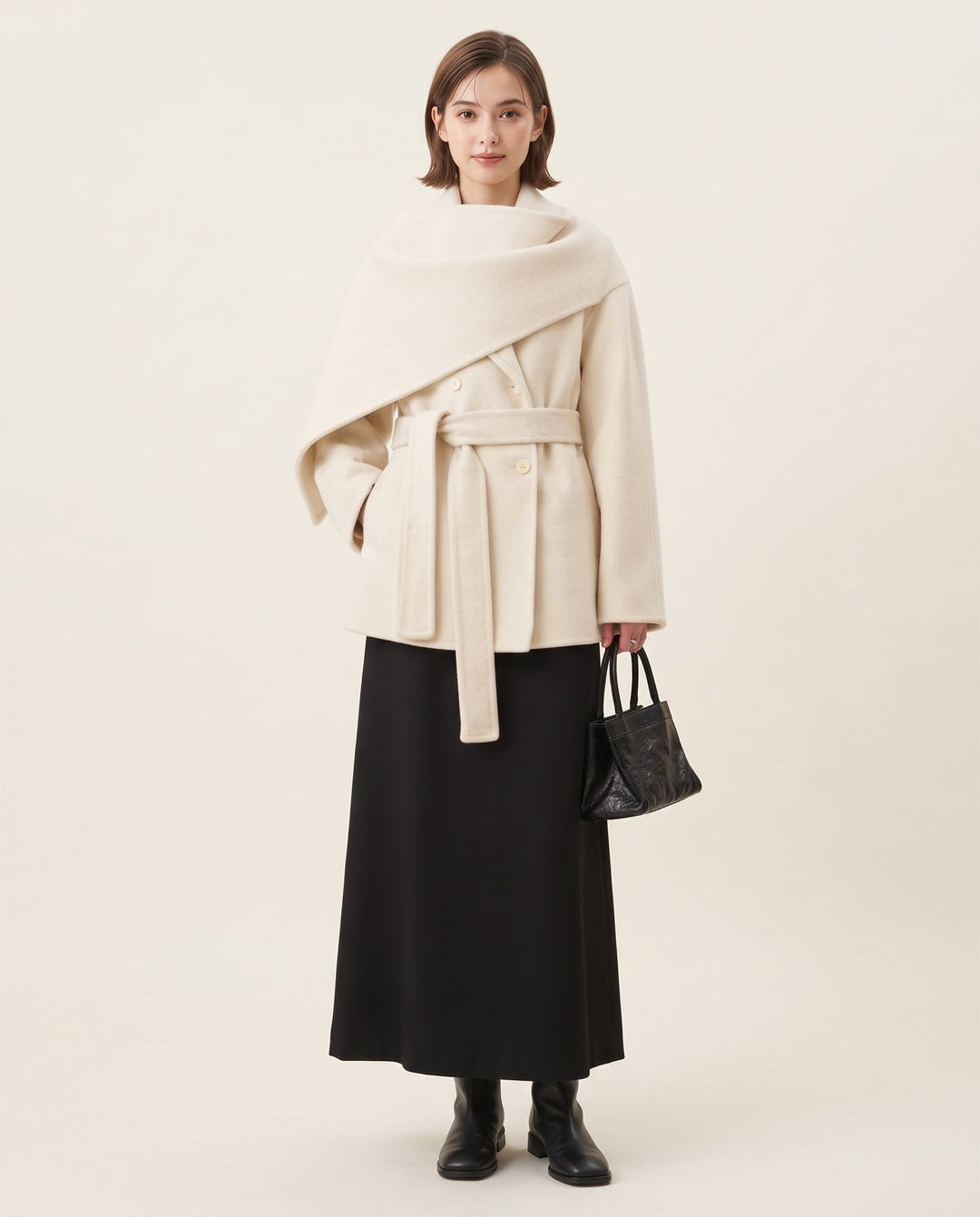 Cape-Collar Wool Coat