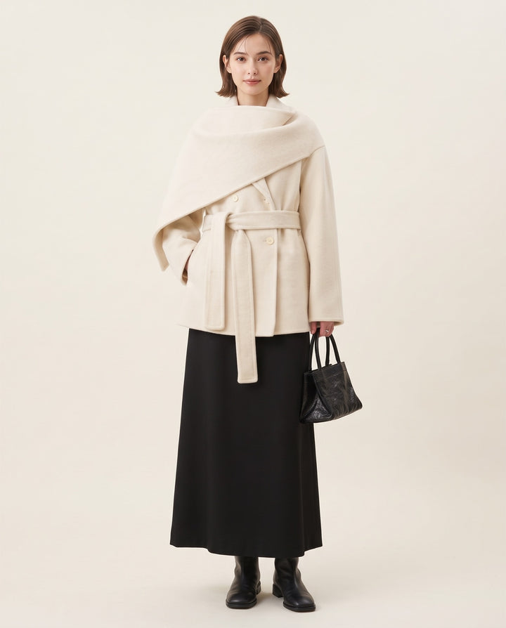 Cape-Collar Wool Coat