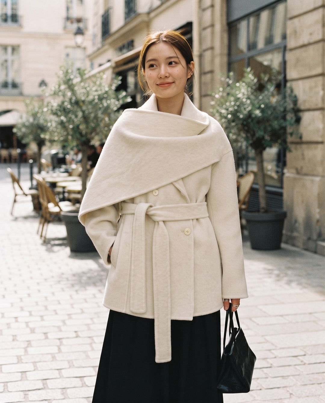 Cape-Collar Wool Coat