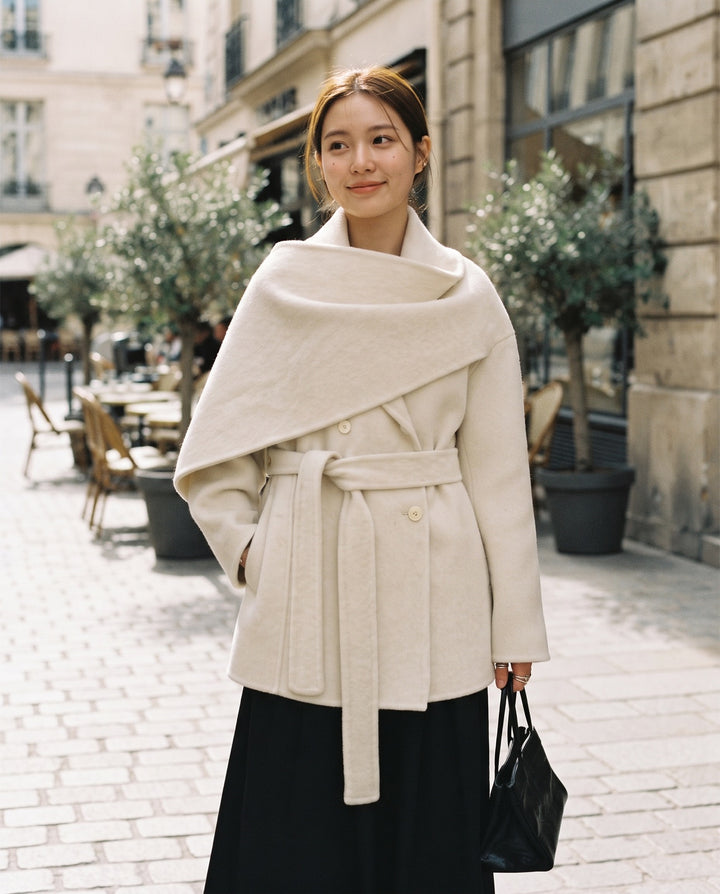 Cape-Collar Wool Coat
