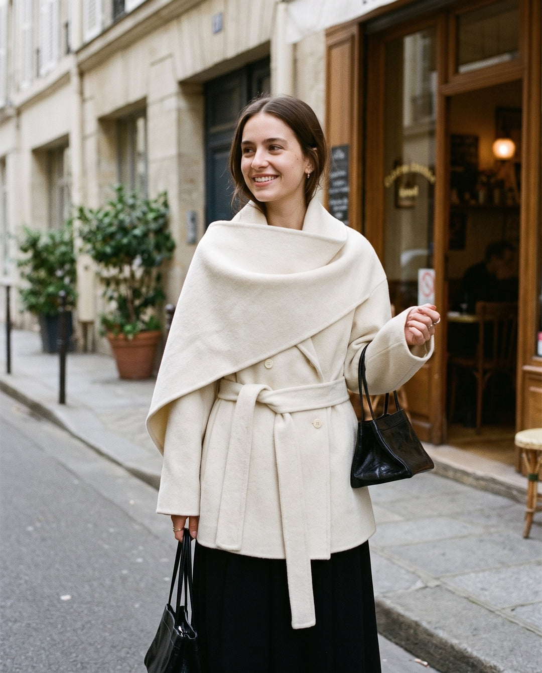 Cape-Collar Wool Coat