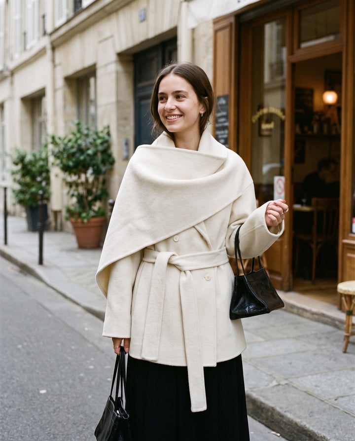 Cape-Collar Wool Coat