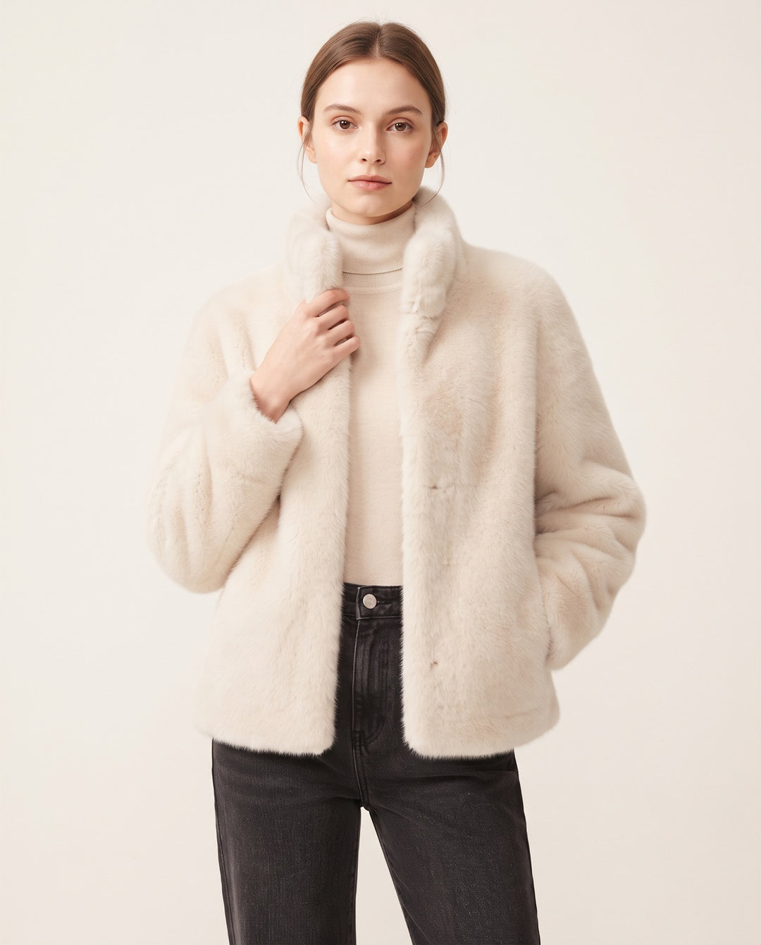 Stand-Collar Faux Fur Coat