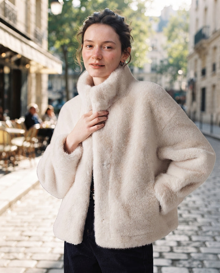 Stand-Collar Faux Fur Coat