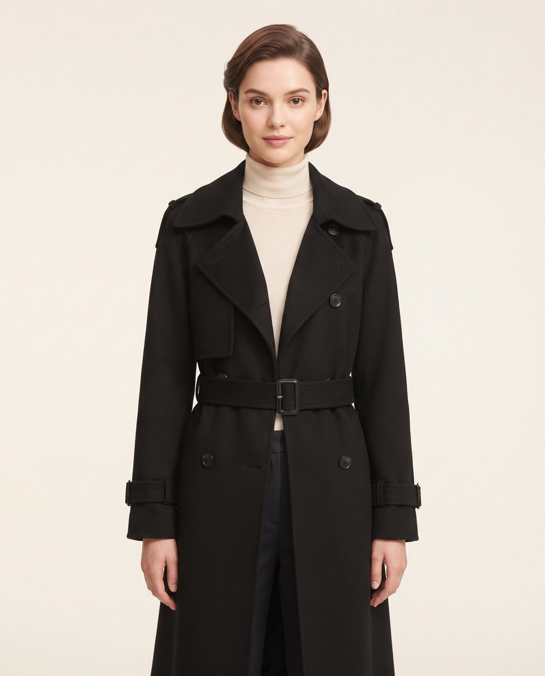 Belted Wool-Blend Trench