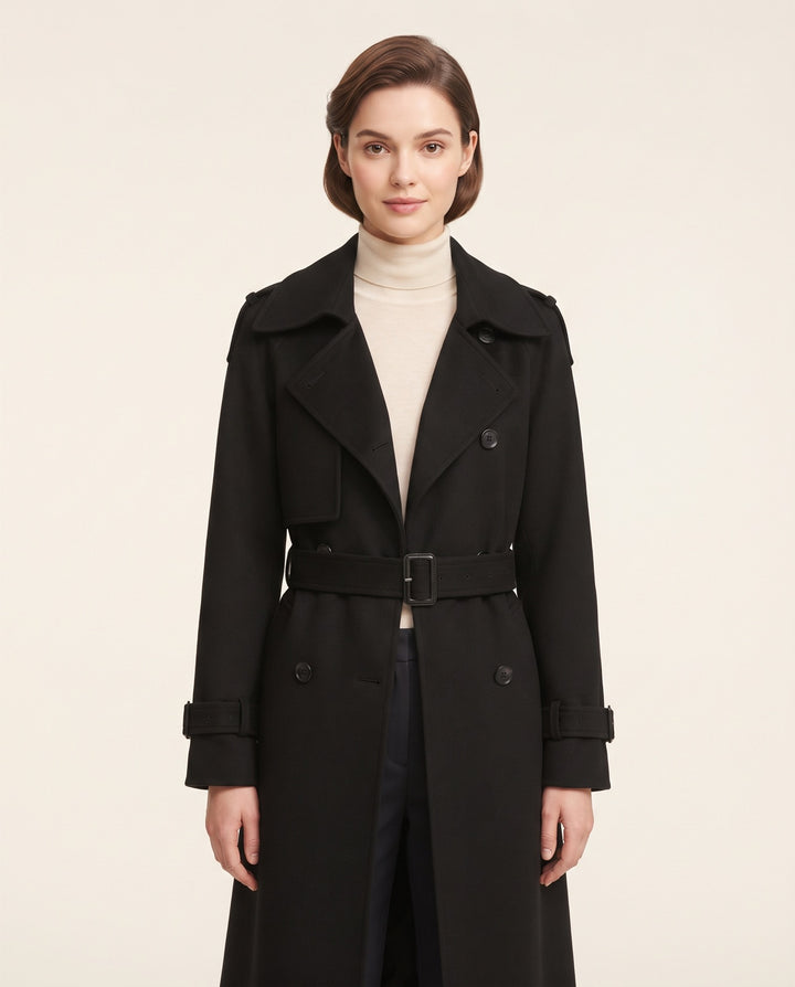 Belted Wool-Blend Trench