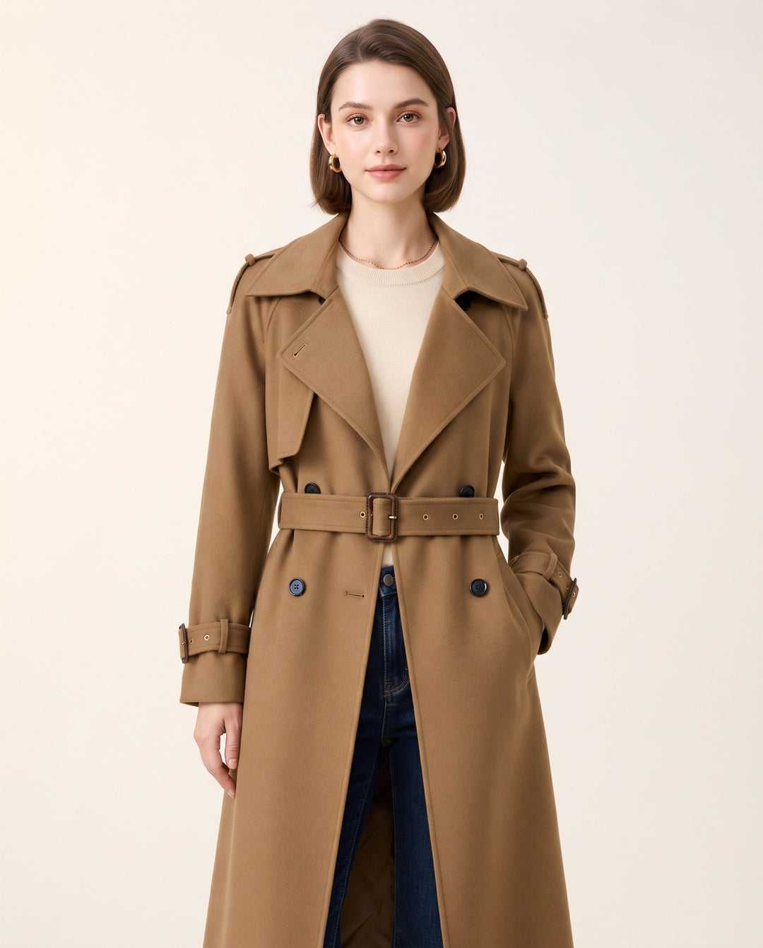 Belted Wool-Blend Trench