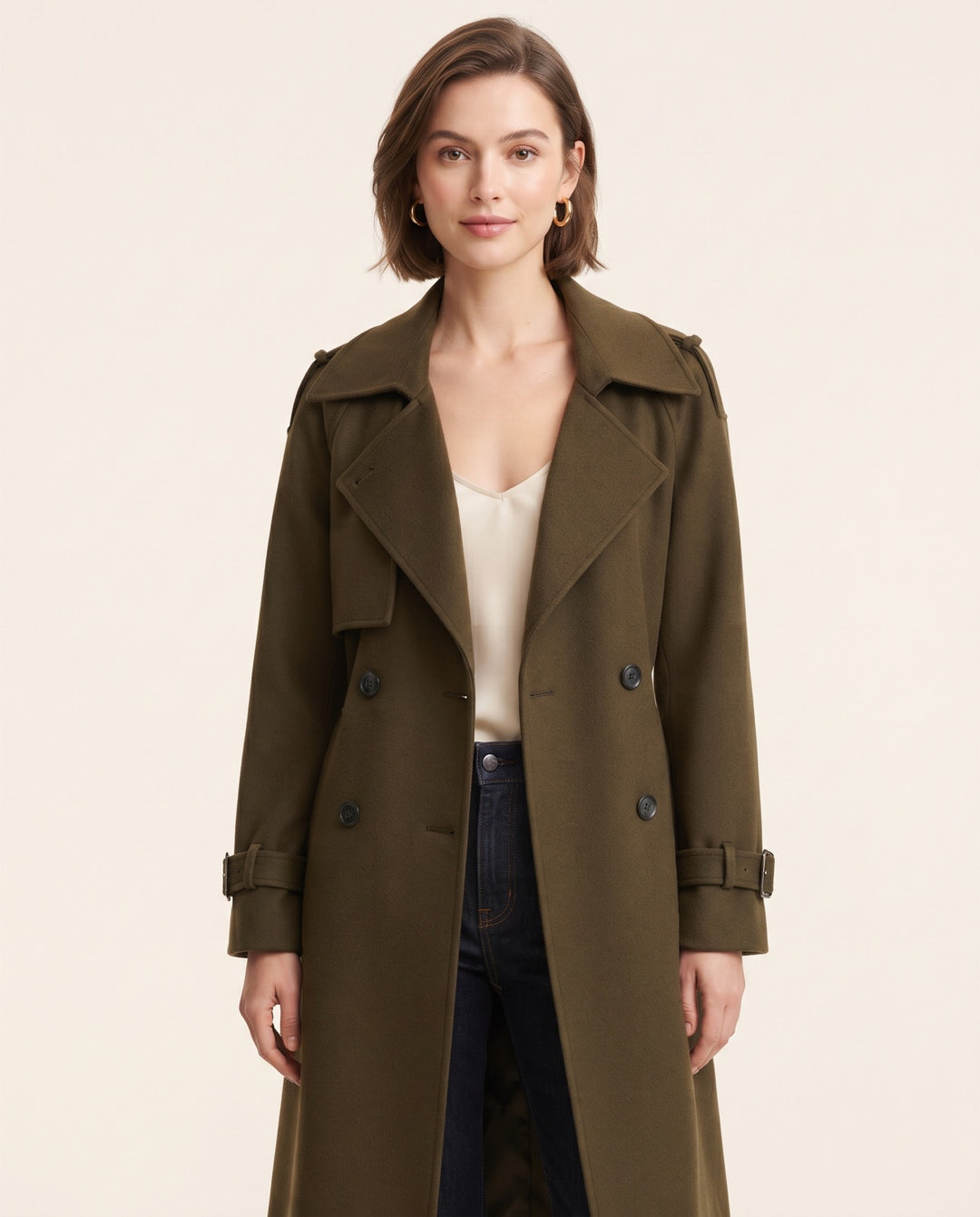Belted Wool-Blend Trench