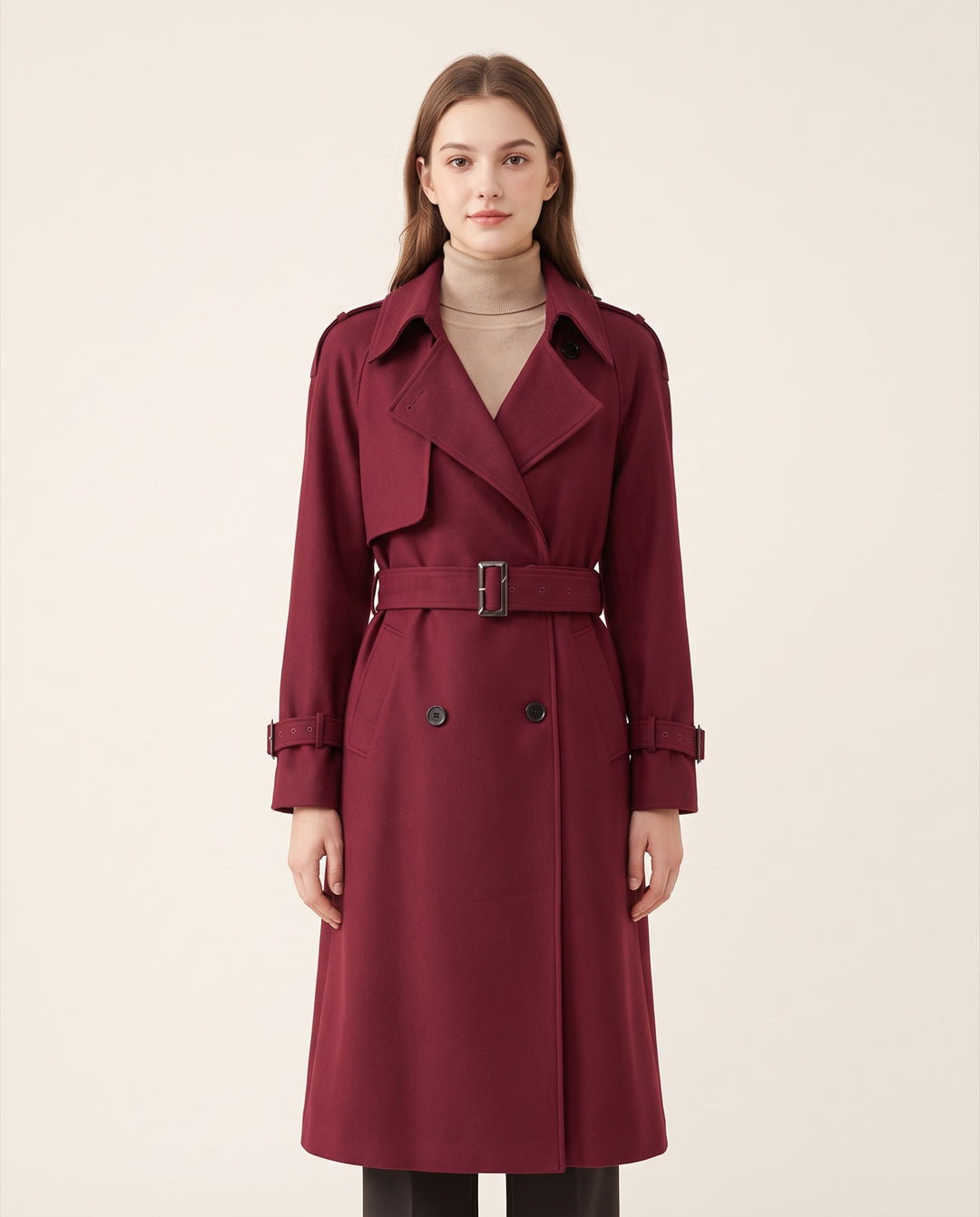 Belted Wool-Blend Trench