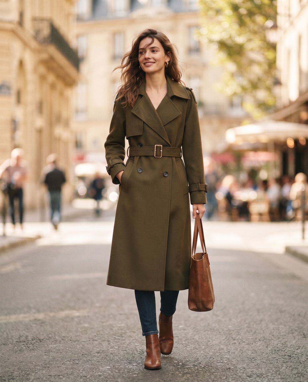 Belted Wool-Blend Trench