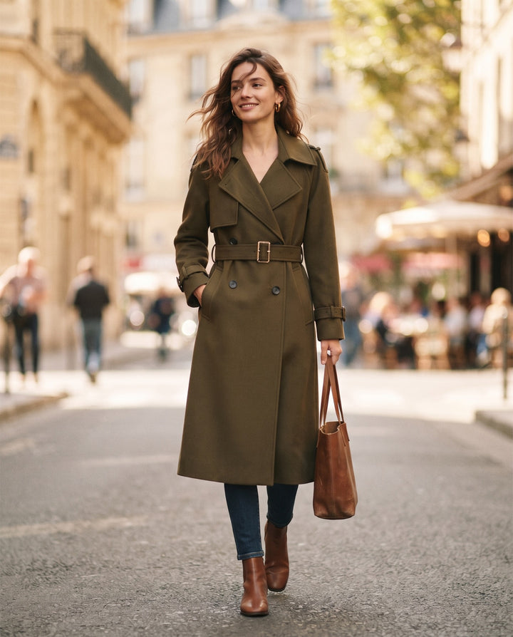 Belted Wool-Blend Trench