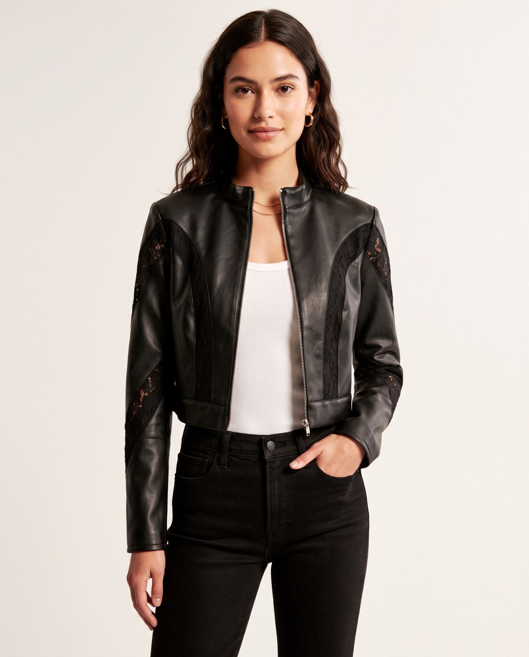 Lace-Panel Moto Jacket