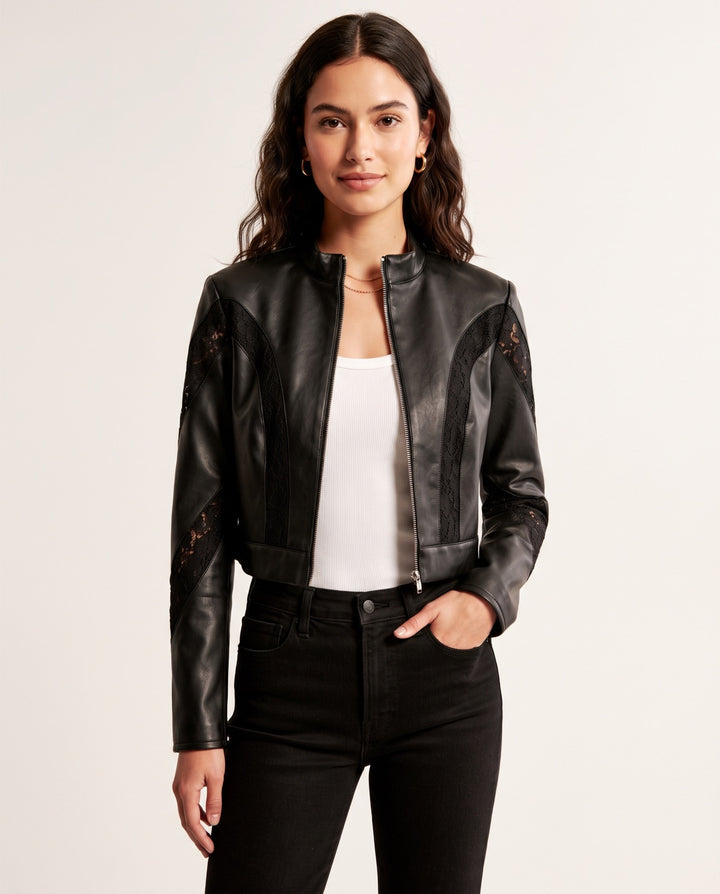 Lace-Panel Moto Jacket