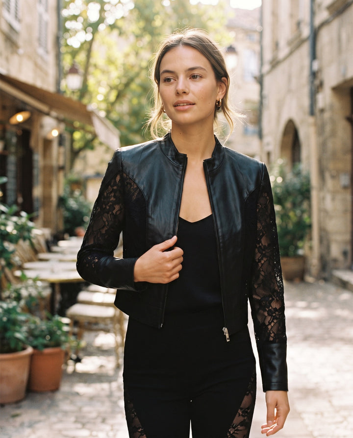 Lace-Panel Moto Jacket