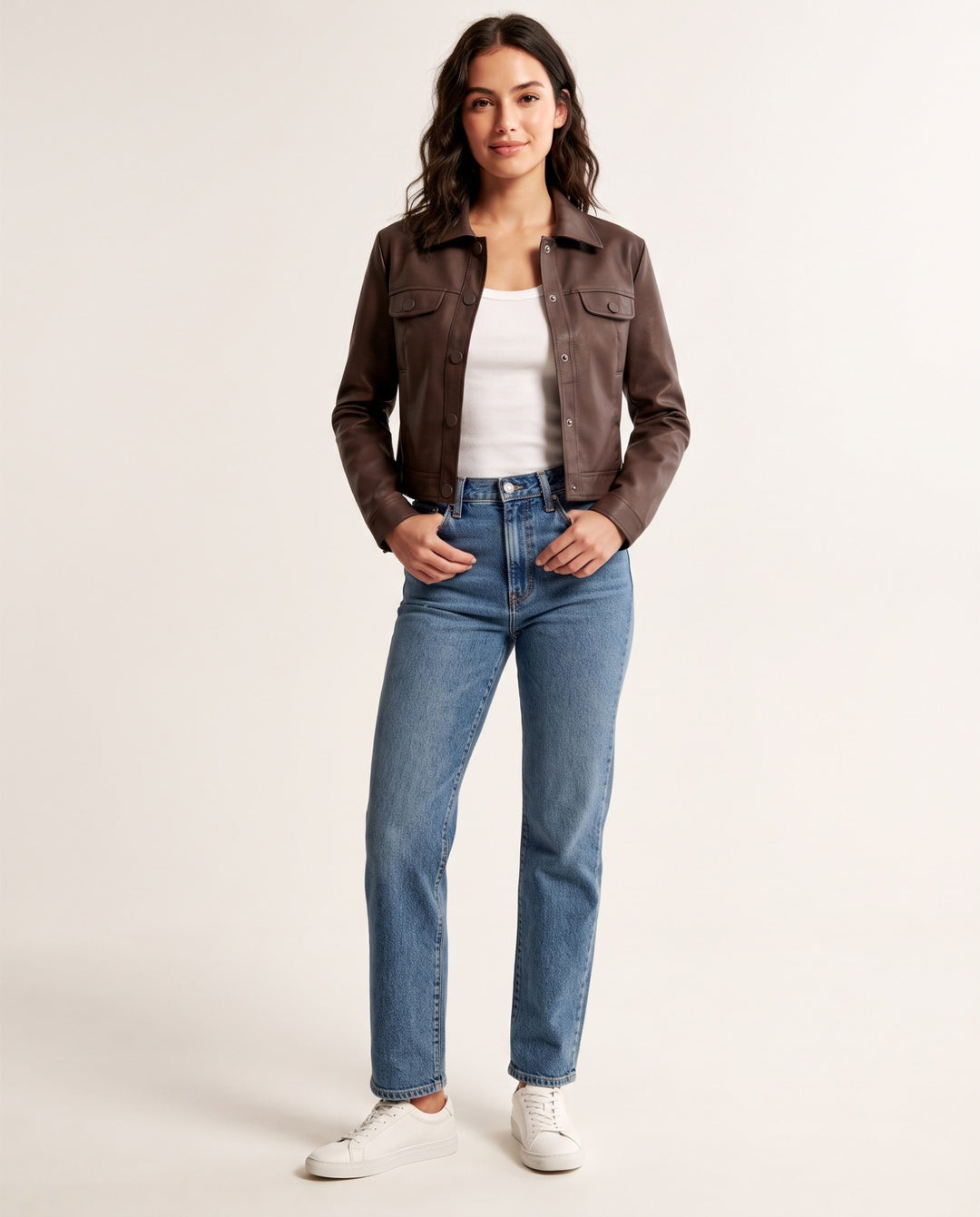 Cropped Suede-Look Trucker Jacket