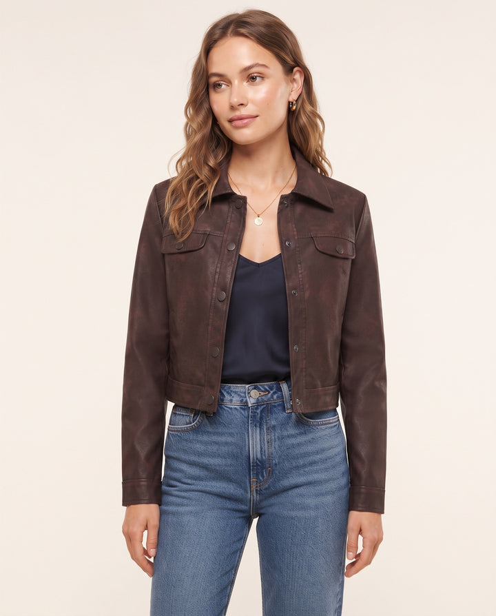 Cropped Suede-Look Trucker Jacket