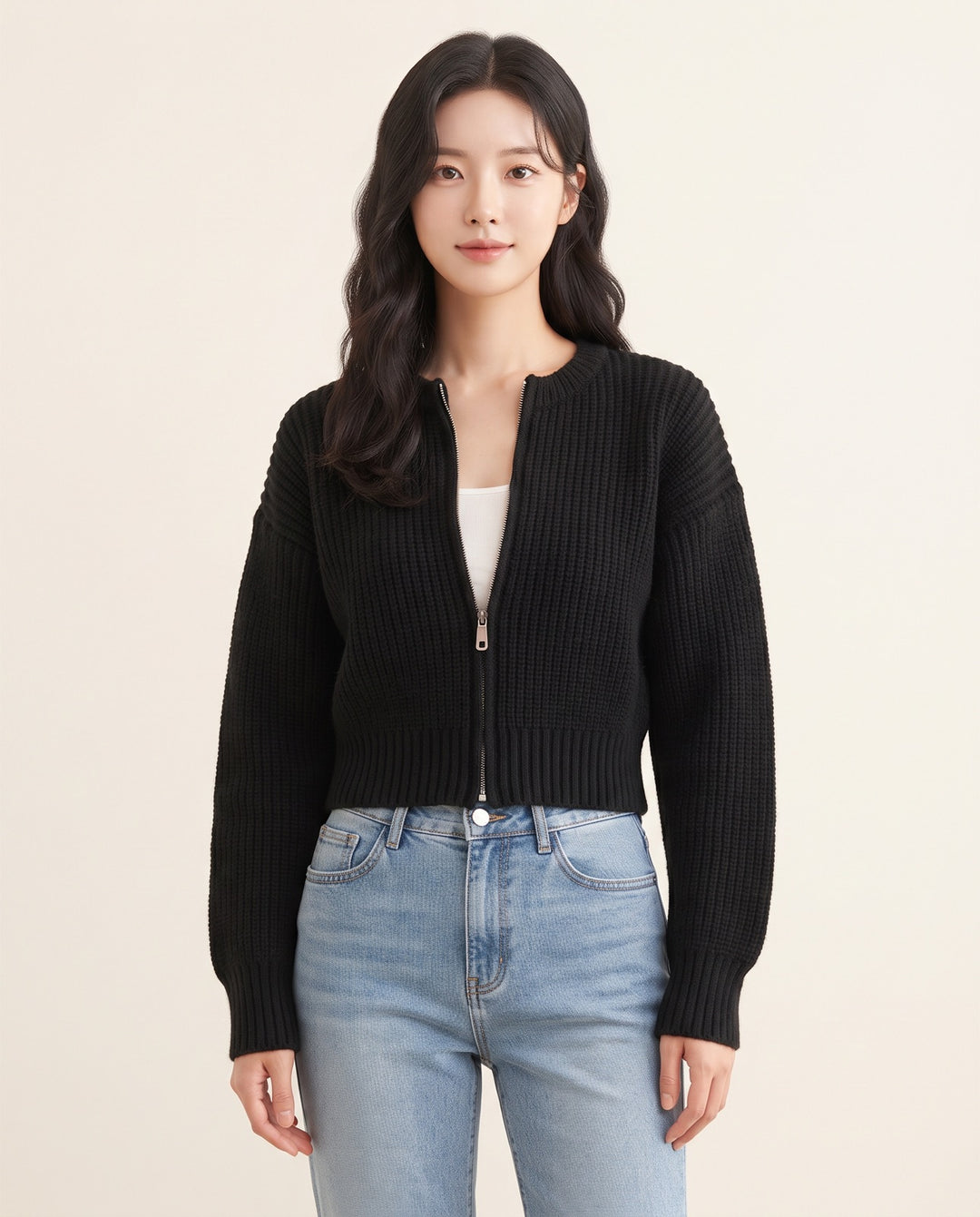 Round-Neck Knit Cardigan