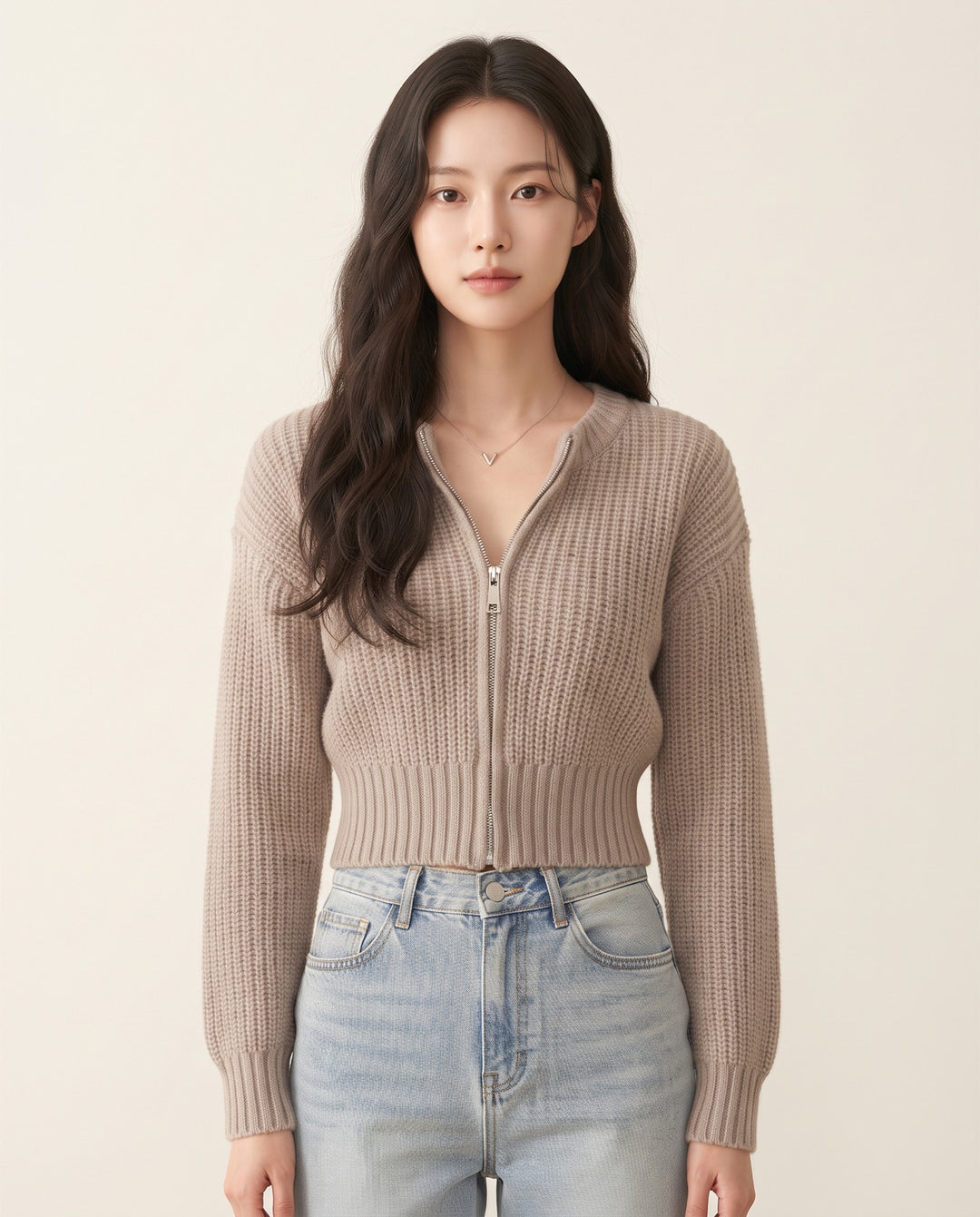 Round-Neck Knit Cardigan