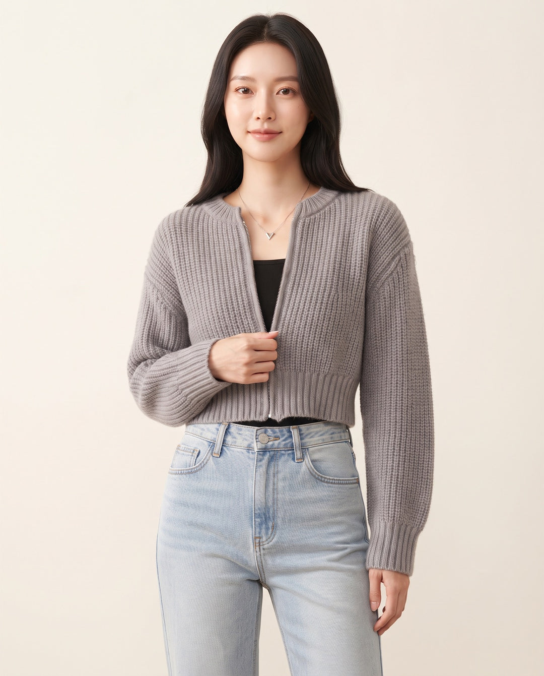 Round-Neck Knit Cardigan
