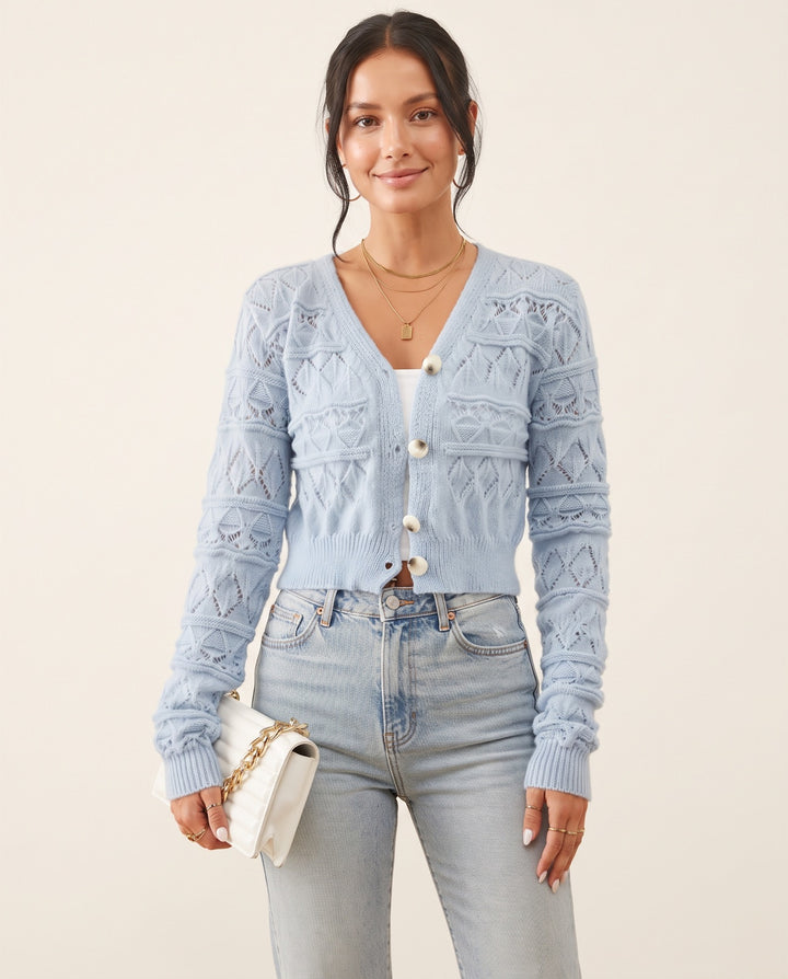 Open-Knit V-Neck Cardigan