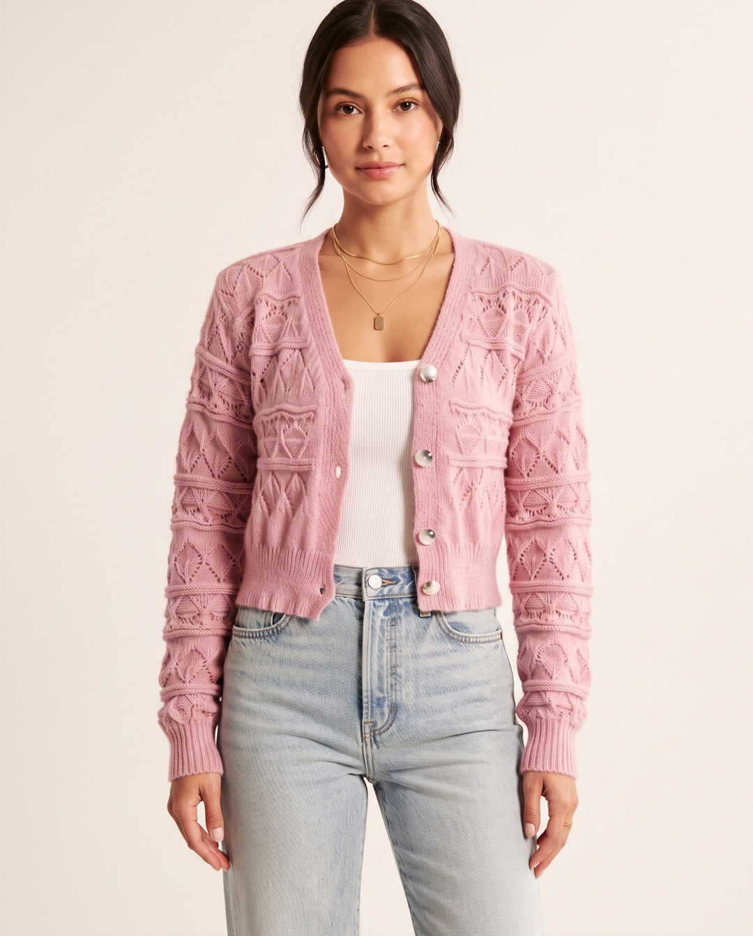 Open-Knit V-Neck Cardigan