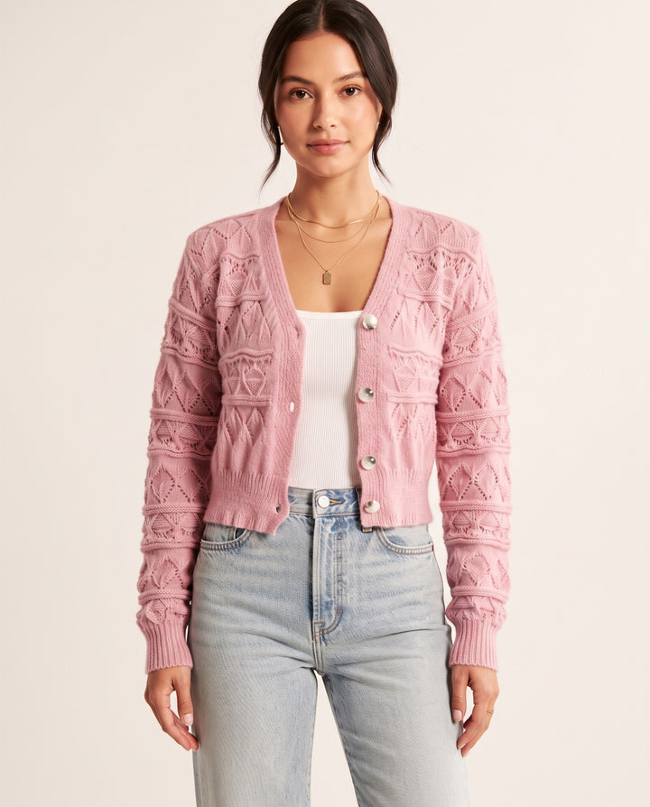 Open-Knit V-Neck Cardigan