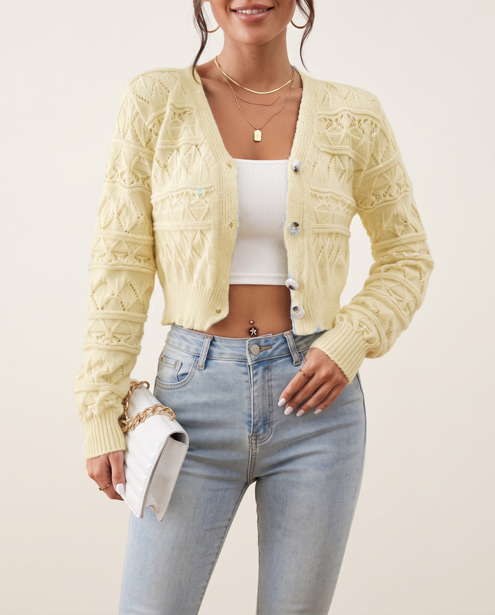 Open-Knit V-Neck Cardigan