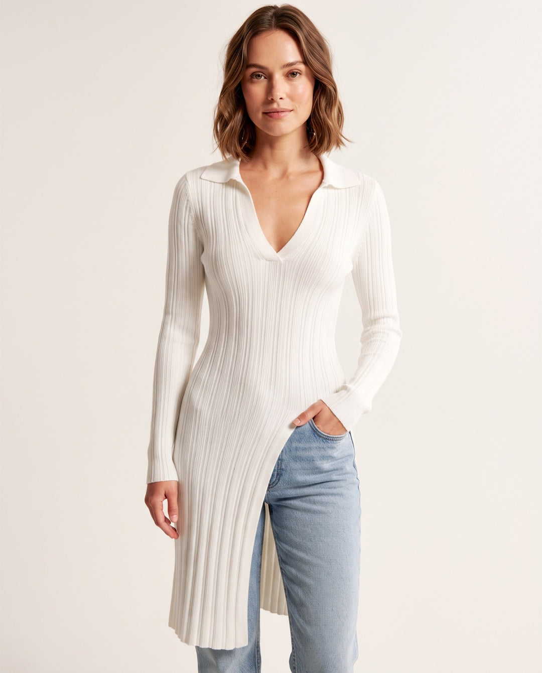 V-Neck Sweater Dress