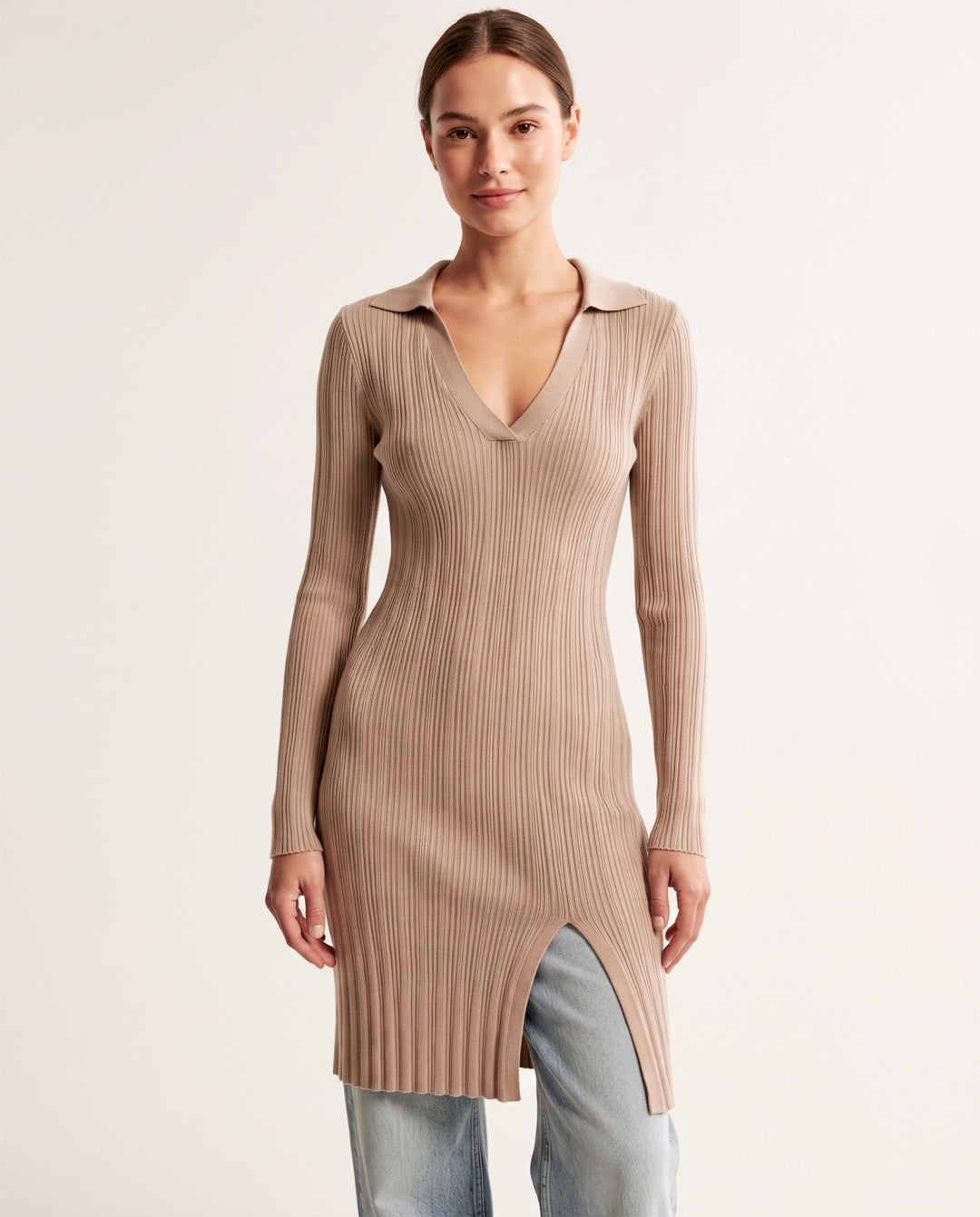 V-Neck Sweater Dress
